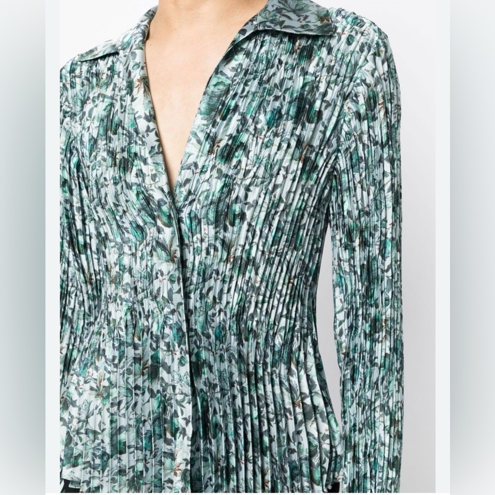 Vince Berry Blooms Pleated Floral Satin Shirt Top Blouse XXS